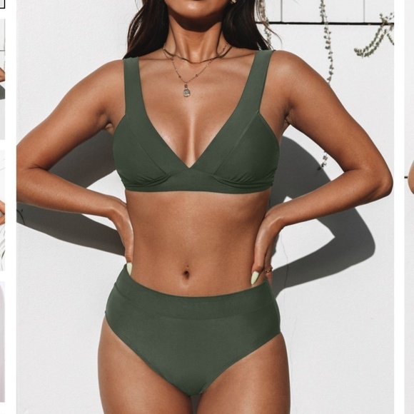 Cupshe Green Longline Bralette Wide Band High Waist Bikini Set Size LARGE NWT - Picture 1 of 11